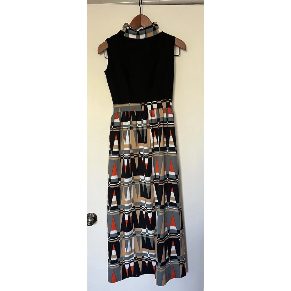 Vintage Long Cocktail Dress 1960s 1970s Geometric Pattern Size XS